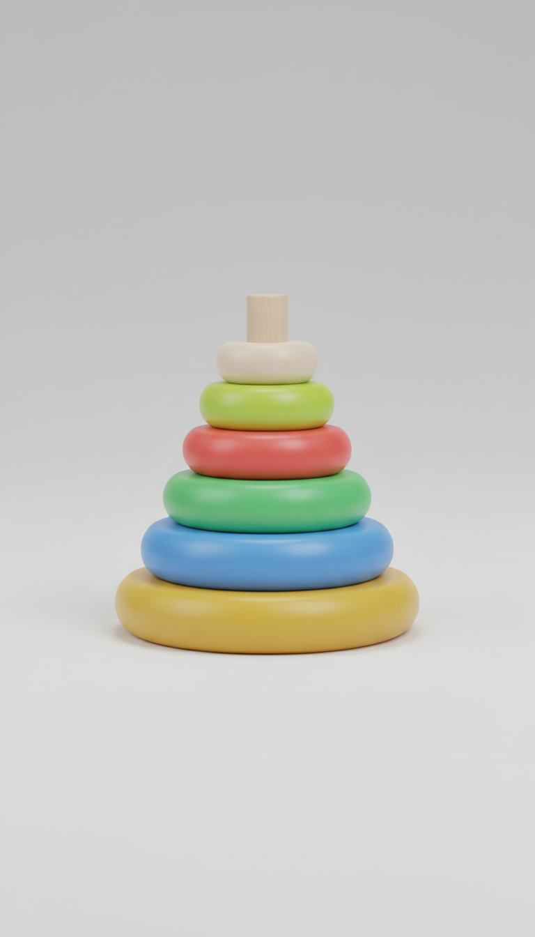 Rainbow Stacking Rings with Smooth Wood Base